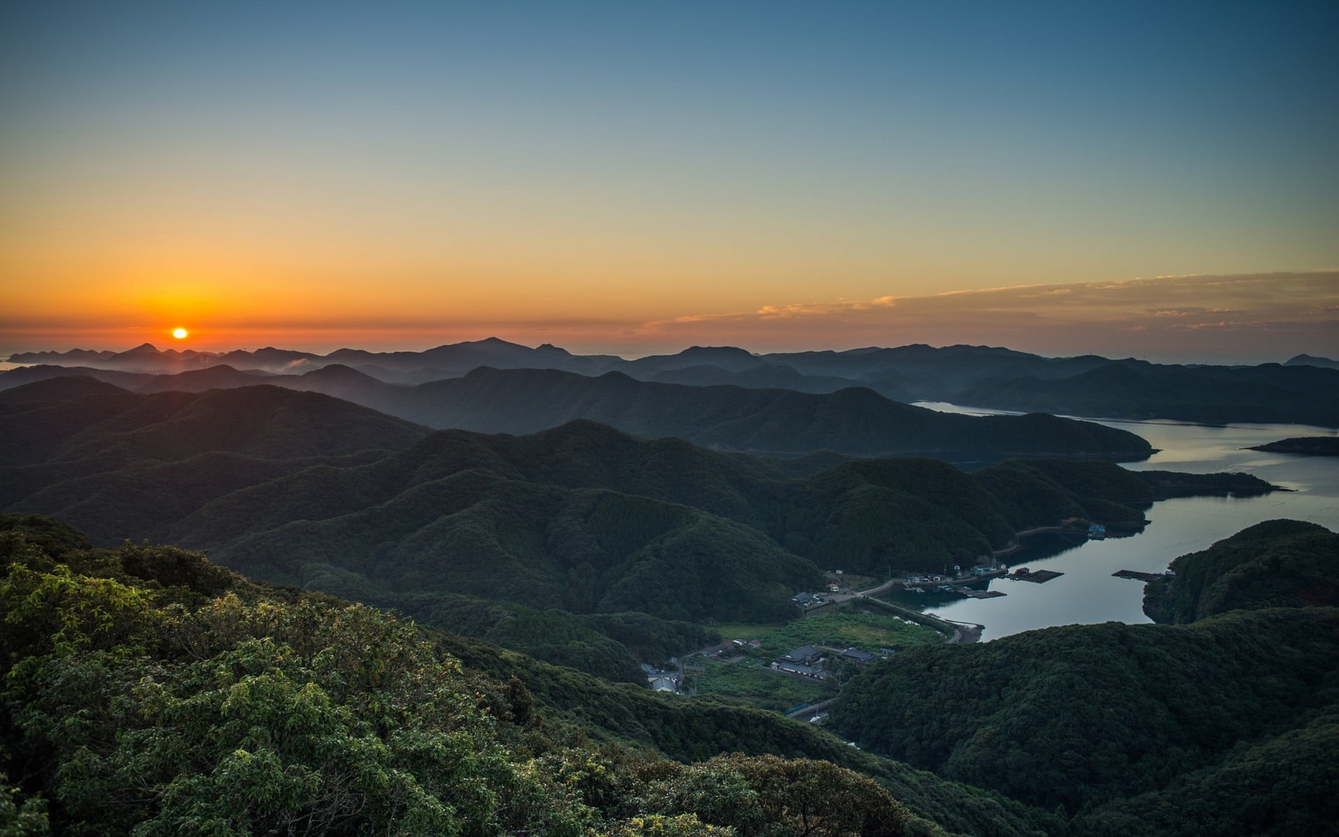 green mountain range, landscape, nature, mountains, villages