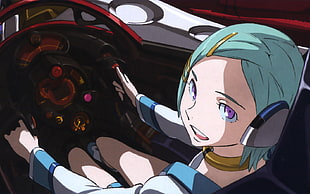 blue haired girl anime character illustration