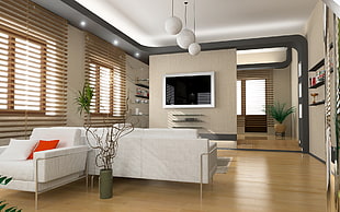 white wooden livingroom furniture set HD wallpaper