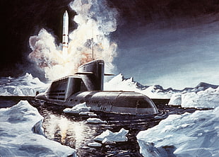 submarine poster, Russian Navy, Soviet Union, USSR, missiles