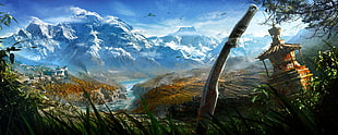 sword on grass digital wallpaper