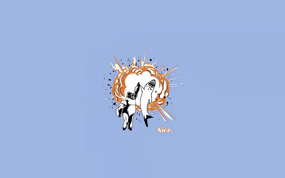 gorilla and shark illustration, shark, gorillas, explosion HD wallpaper