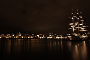 gray sailboat, long exposure, night, Stockholm HD wallpaper