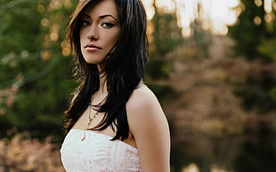 woman wearing white strapless dress HD wallpaper