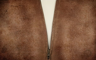 closeup photo of brown leather zip apparel HD wallpaper