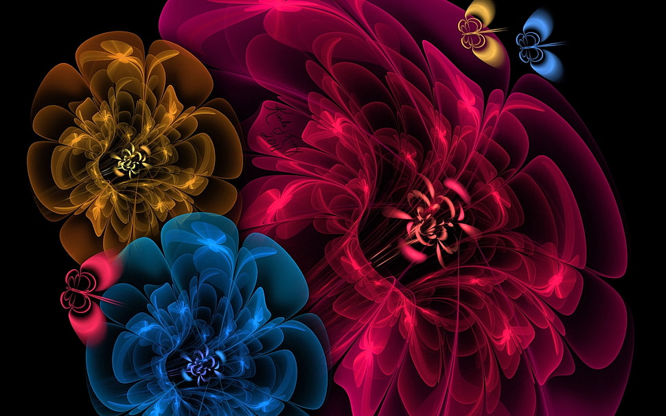 blue and red flower illustration HD wallpaper