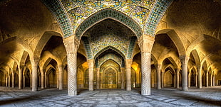 yellow and green building ceiling, landscape, mosque, architecture, panoramas