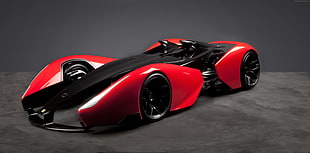 red and black sports car on black pavement HD wallpaper