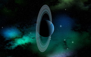 blue planet with ring, Uranus, planet, Solar System, planetary rings