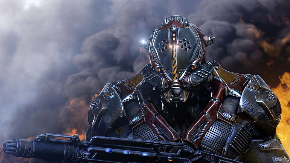 brown and gray robot game screenshot HD wallpaper