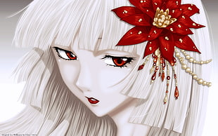 female anime character with red flower hair clip
