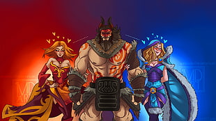 Beast Master, Crystal Maiden, and Lina Inverse digital wallpaper