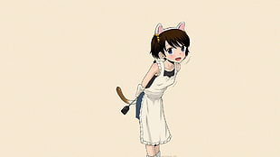 female anime with apron and kitty alice band wallpaper