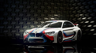 white, blue, and red BMW coupe, car, BMW