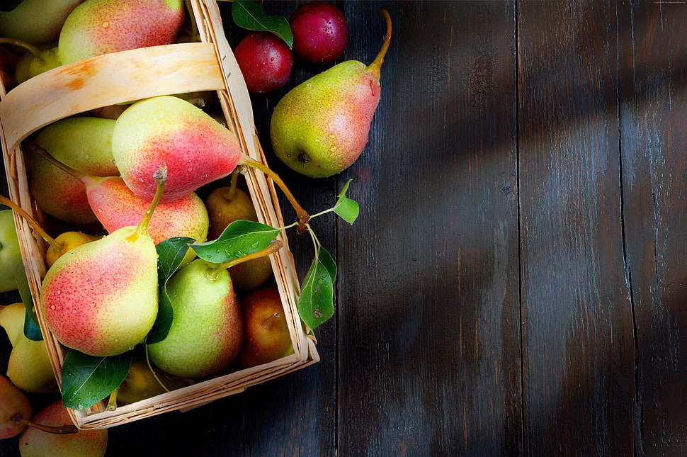 basket of pear fruits HD wallpaper