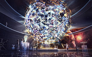 round multicolored ball digital wallpaper, digital art, science fiction, museum, artwork