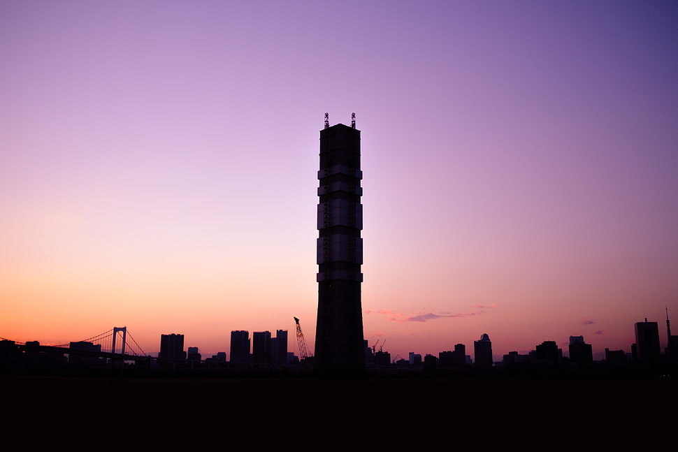 silhouette of tower, Tower, Sunset, Sky HD wallpaper
