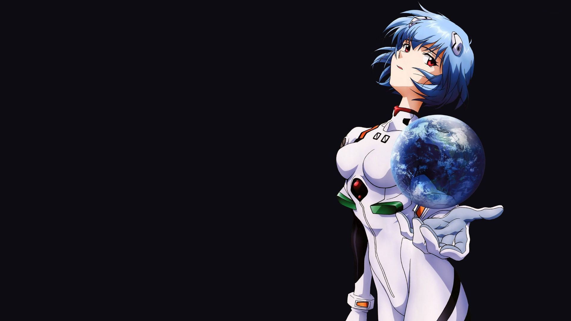 blue haired female anime wearing black suit digital wallpaper, Neon Genesis Evangelion, Ayanami Rei, blue, simple background