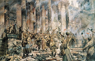 green, brown, and black war painting, World War II, Berlin, red army, Reichstag