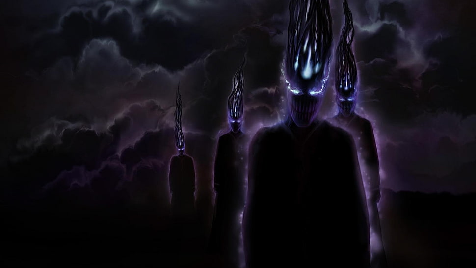black and purple digital wallpaper, horror, artwork, dark, creature HD wallpaper