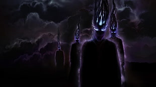 black and purple digital wallpaper, horror, artwork, dark, creature