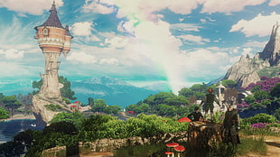 three men standing on rock near white building fanart, The Witcher 3: Wild Hunt, Geralt of Rivia, video games