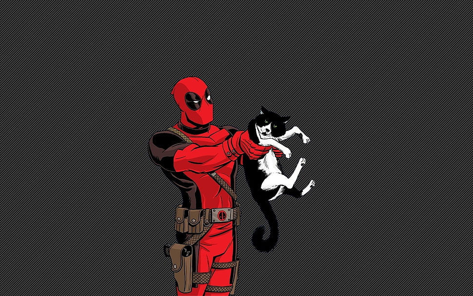 Deadpool holding black cat 3D wallpaper HD wallpaper