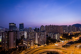city skyline, Night city, Skyscrapers, Top view HD wallpaper