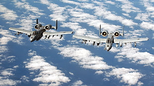 two gray planes, air force, jet fighter, A-10 Thunderbolt, military
