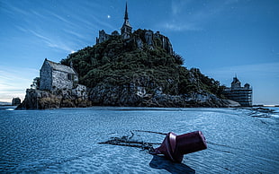 red metal tool, Mont Saint-Michel, landscape, digital art, building HD wallpaper