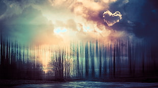 clouds with heart shape wallpaper, digital art, landscape, nature, sky