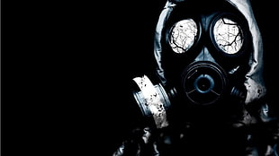person wearing gas mask digital wallpaper, gas masks, abstract, radioactive