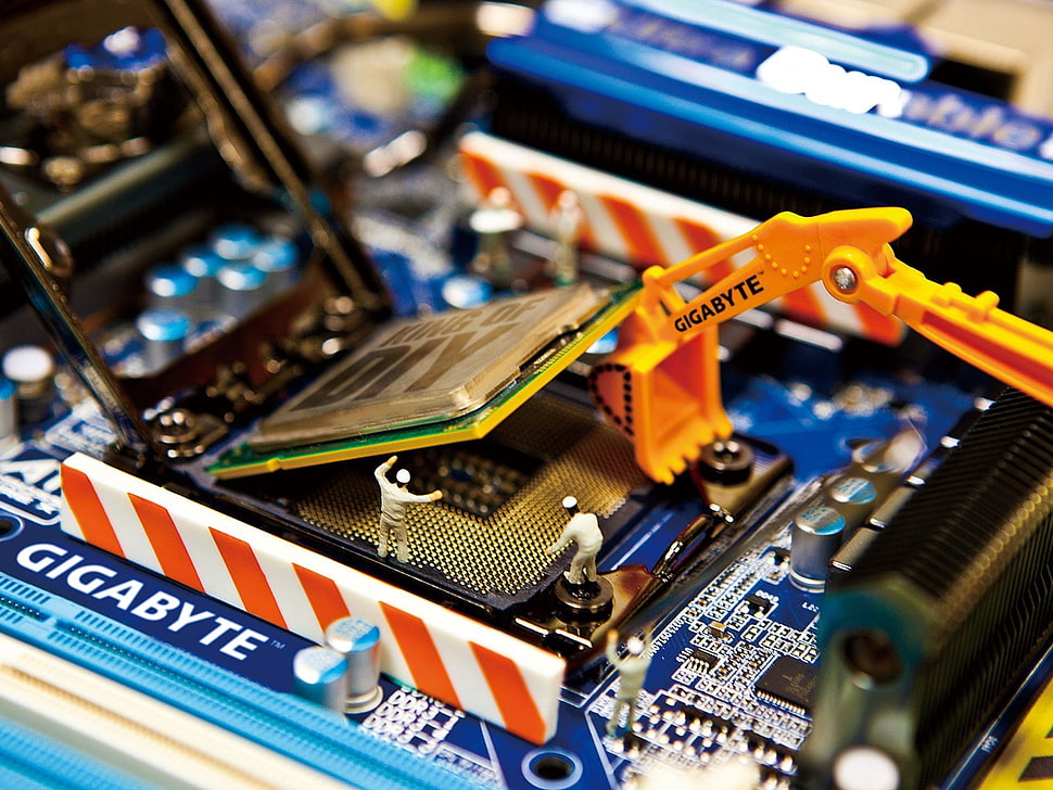 blue and black circuit board, Intel, work, Gigabyte, ultra durable  HD wallpaper