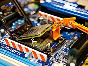 blue and black circuit board, Intel, work, Gigabyte, ultra durable  HD wallpaper