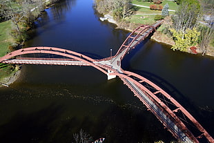 brown steel link bridge, nature, landscape, water, trees