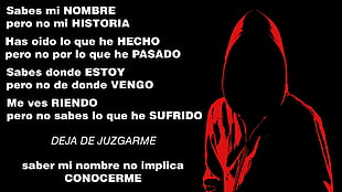 Deja De Juzgarme text overlay with red hoodie wallpaper HD wallpaper