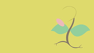 pink and brown plant illustration, minimalism, yellow, Pokémon