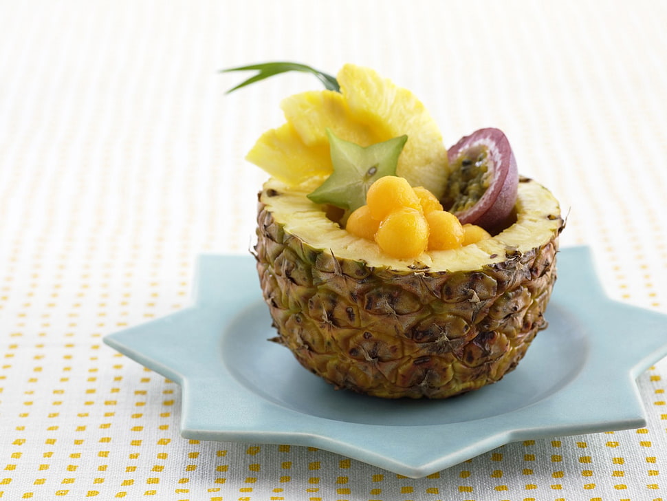 Sliced Pineapple with assorted fruits HD wallpaper