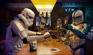 Stormtroopers at bar painting, stormtrooper, clone trooper, scout trooper, bar