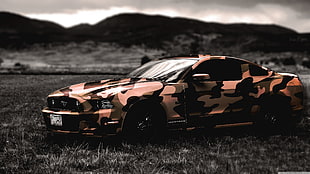 brown and black camouflage Ford Mustang coupe, Ford, Ford Mustang, army, camouflage HD wallpaper