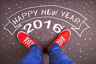 pair of red low-top sneakers, New Year, typography, sneakers HD wallpaper
