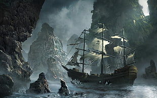 pirate ship 3D wallpaper HD wallpaper