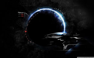 blue planet and space craft digital wallpaper, Mass Effect, normandy sr-1