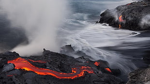 lava wallpaper, lava, landscape, water, sea