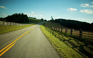 gray concrete roadway, road, landscape