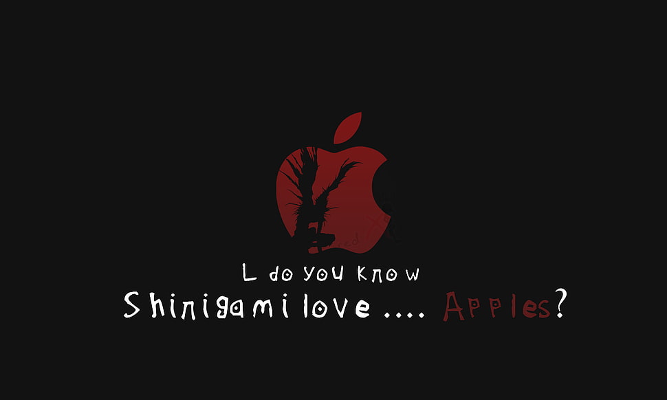 white and red text overlay, Death Note, apples, Ryuk HD wallpaper