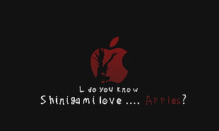 white and red text overlay, Death Note, apples, Ryuk