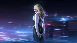 woman in black and white dress character, Spider-Gwen, Emma Stone, Spider-Man, fan art