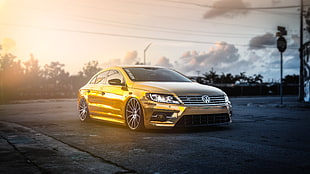 gold Volkswagen sedan, Volkswagen, car, gold HD wallpaper