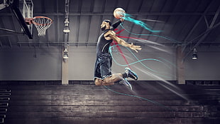 LeBron James, basketball, jumping, LeBron James, sports HD wallpaper